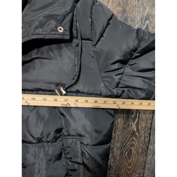 bebe Jacket Womens Medium Black Puffer Hooded Quilted Snap Zip Logo Patch Coat - Picture 10 of 11